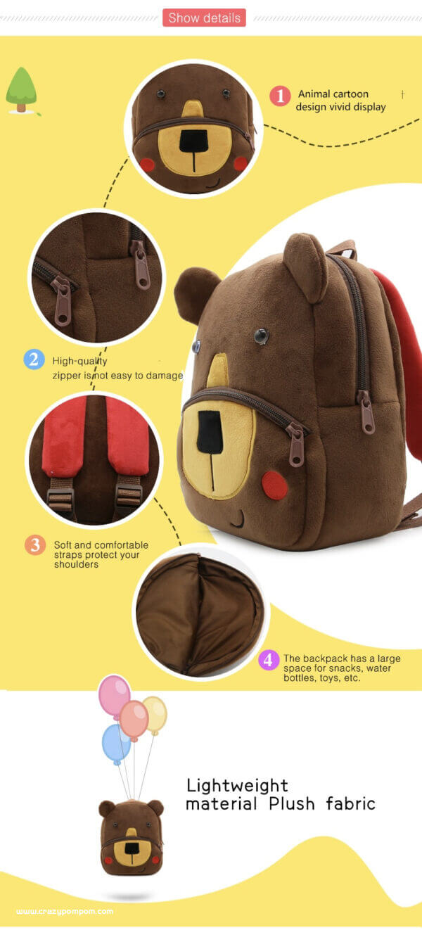 Cute Coffee bear Plush Toddler Backpack 6