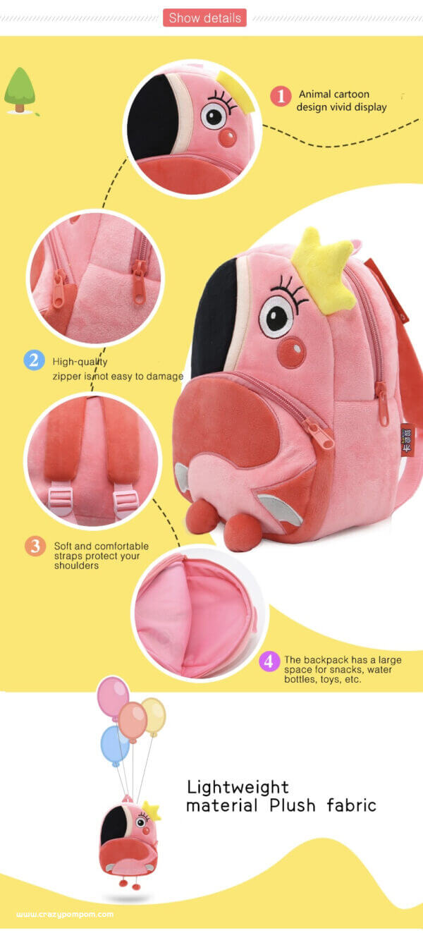 Plush Toddler Backpack Flamingo 6